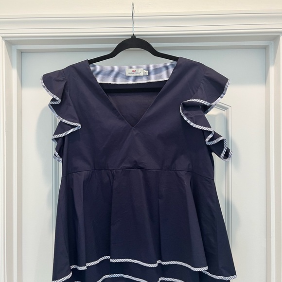 Vineyard Vines Tops - Vineyard Vines Deep Blue Ruffle Blouse
